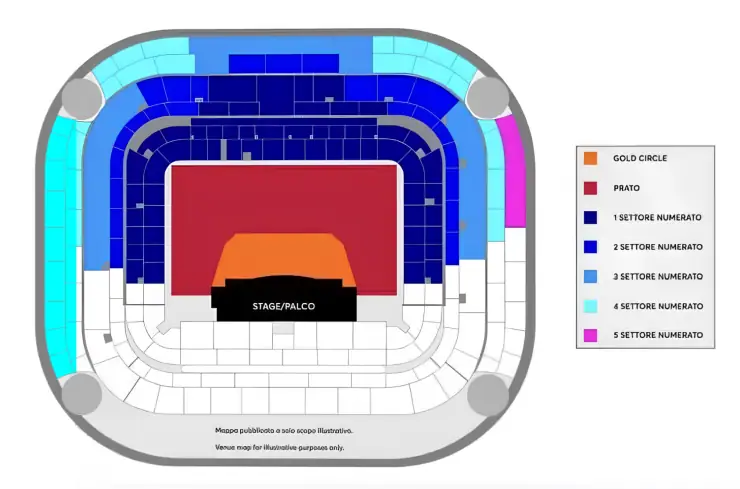 Bruno Mars in concerto allo Stadio San Siro di Milano: mappa dei settori