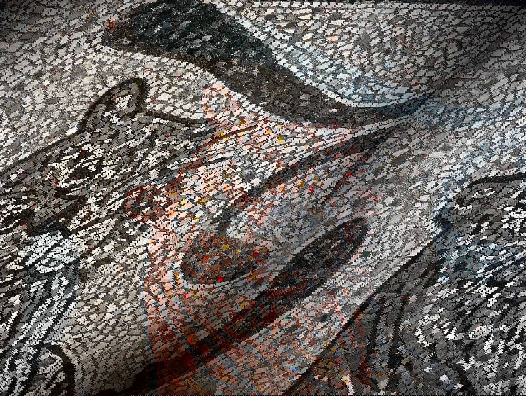 Il Pavimento, Tigre, dettaglio del mosaico. Foto: Nicola Montalbini