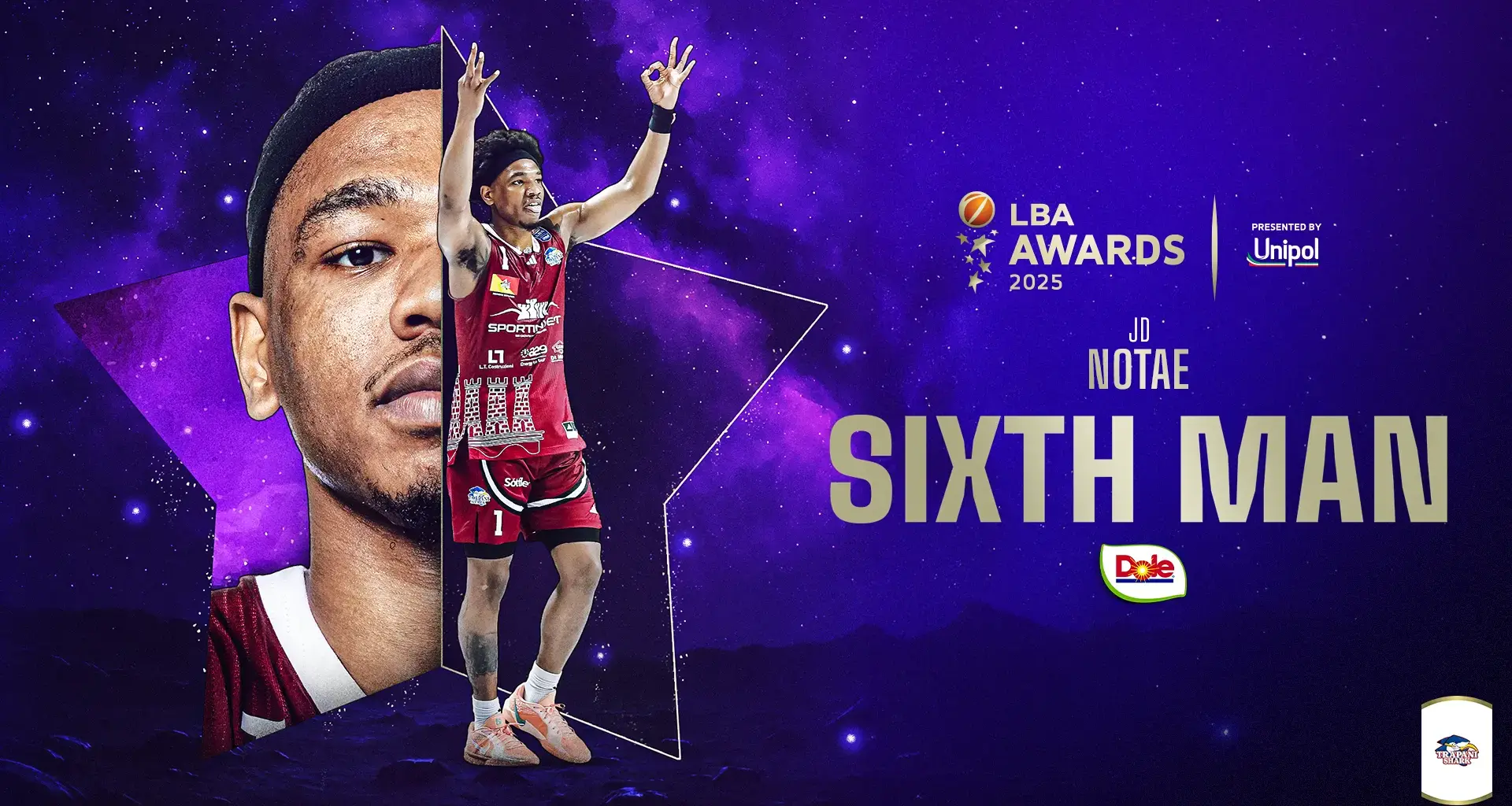 LBA Awards 2025 - JD Notae (Trapani Shark) vince il Sixth Man Of The Year - DOLE