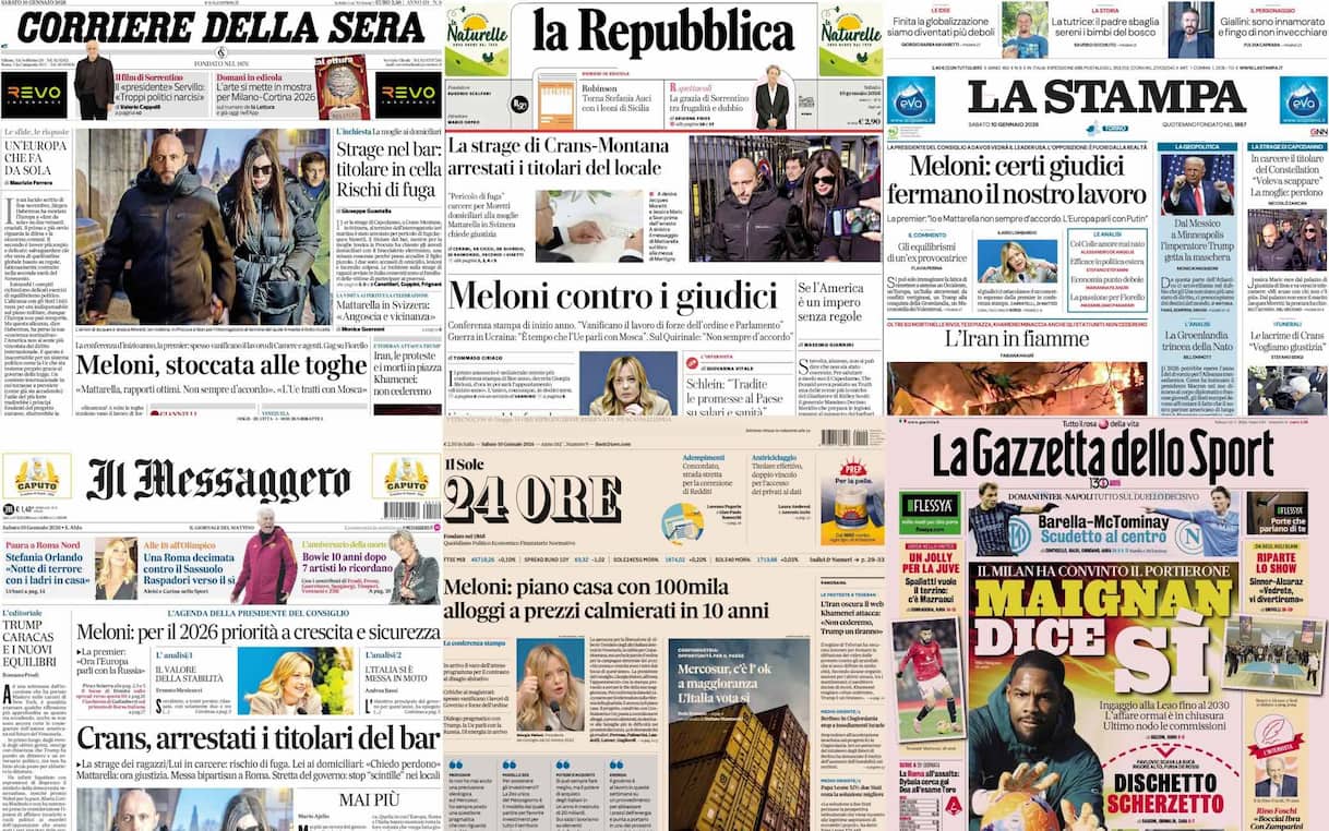 Le prime pagine dei quotidiani di oggi 10 gennaio: la rassegna stampa