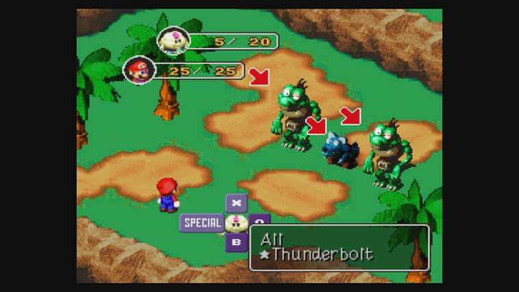 Super Mario RPG è stato il primo titolo a inserire un elemento interattivo ad accompagnare le battaglie a turni