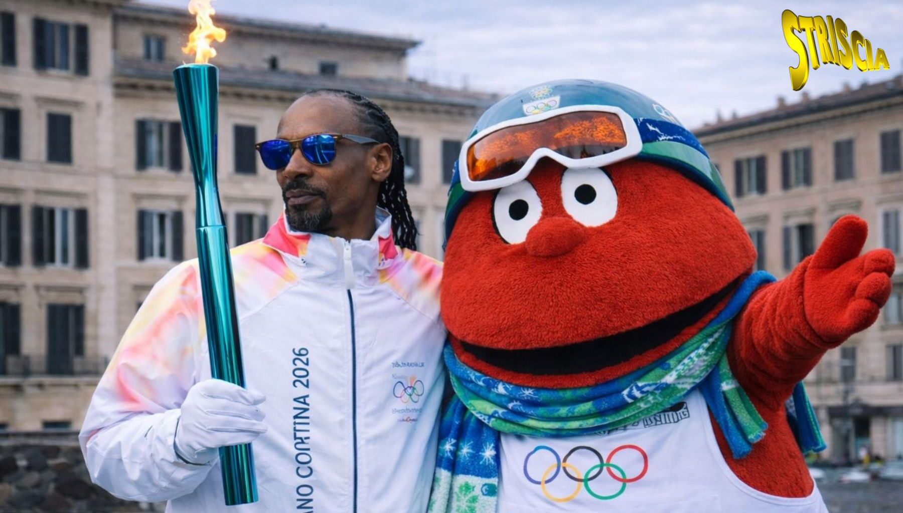 Il Gabibbo e Snoop Dogg fotografati insieme alle Olimpiadi di Milano