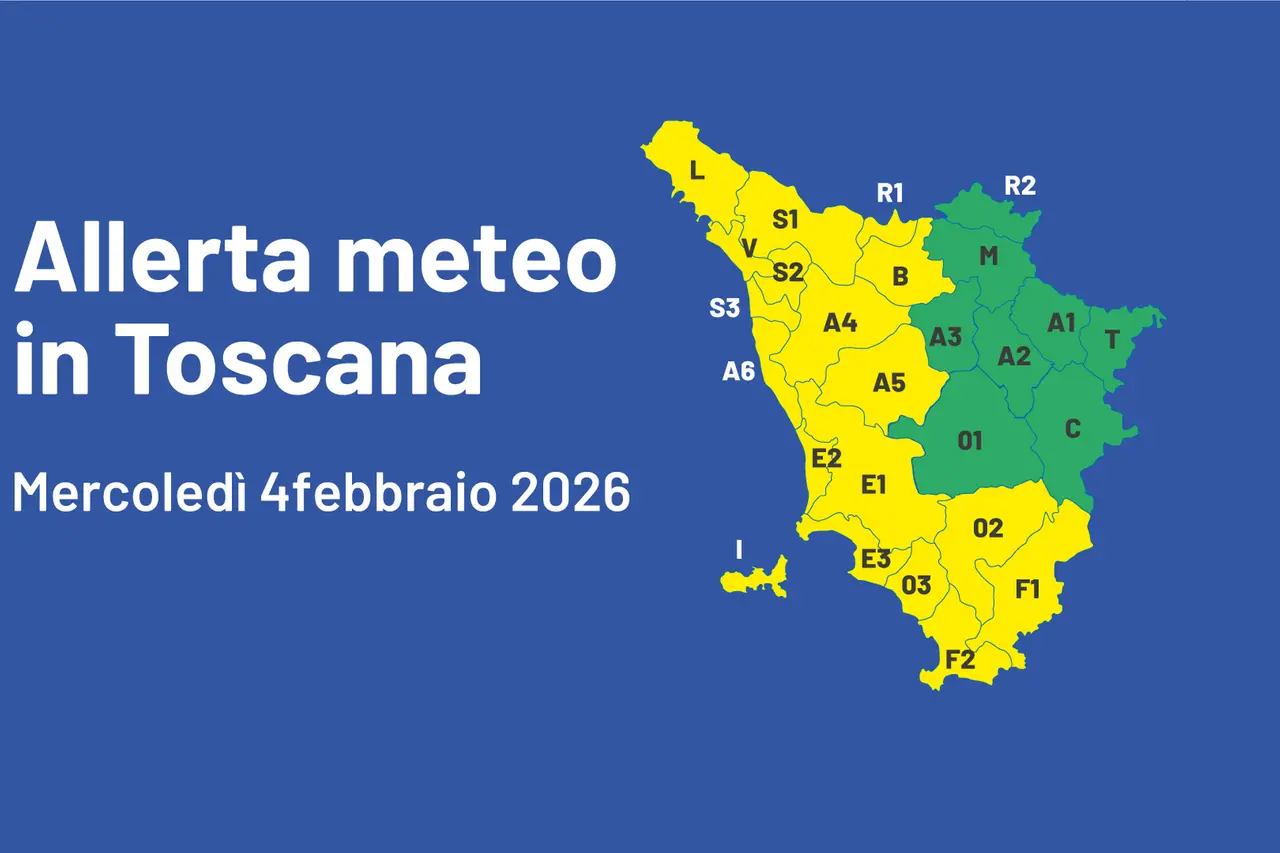 Allerta meteo in Toscana per mercoledì 4 febbraio