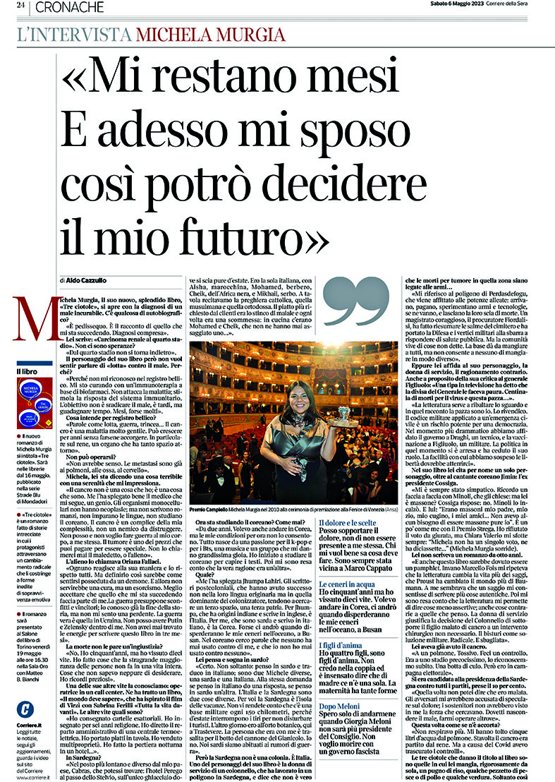 Michela Murgia racconta gli ultimi giorni: «Mi sposo, così decido del mio futuro»