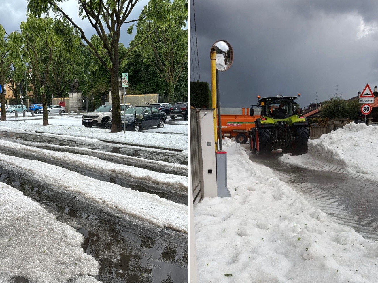 Grandine nel Varesotto, a Cislago le strade invase da fiumi di ghiaccio. Colpite anche le aree limitrofe tra Como, Monza e Brianza