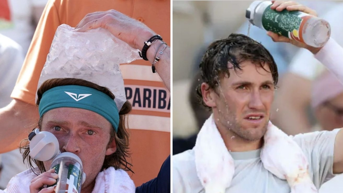 Caldo record a Parigi, i tennisti al Roland Garros si aiutano con ghiaccio in testa, pause di raffreddamento, docce di aria nebulizzata e idranti sul campo