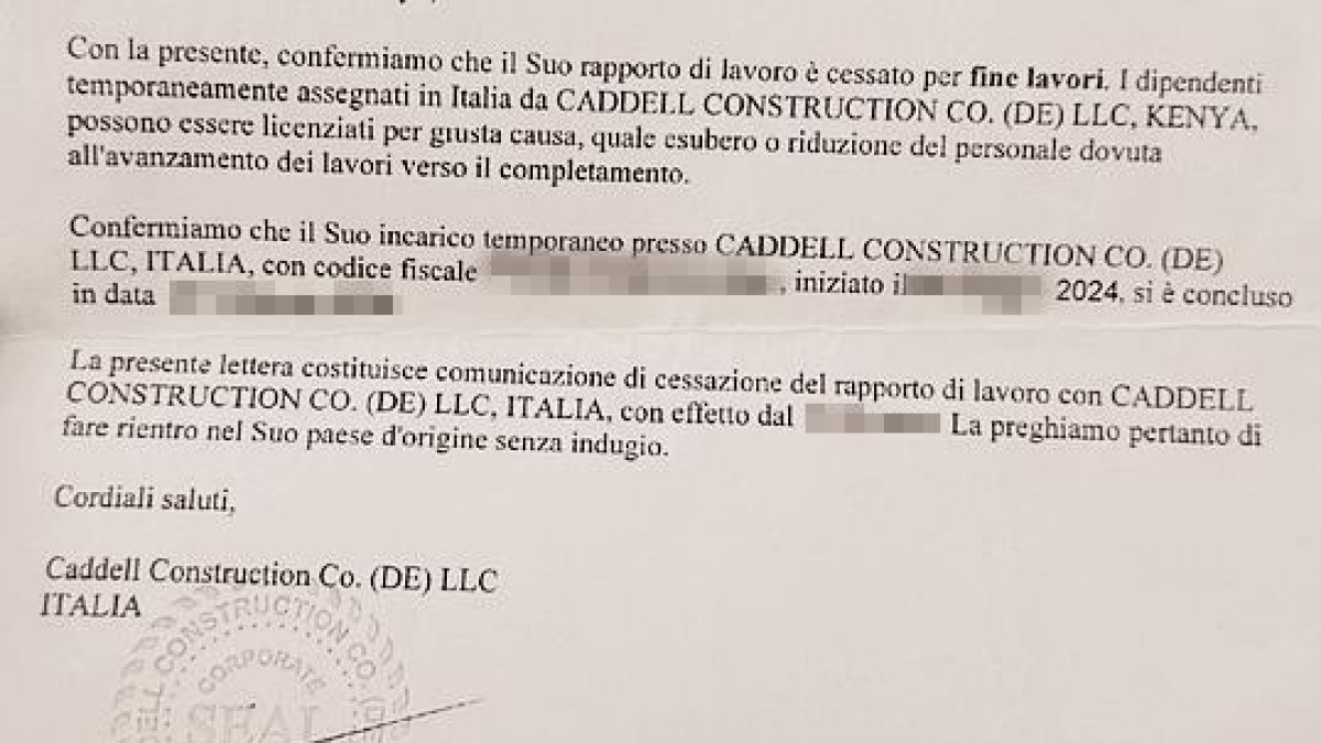 Milano, la lettera di licenziamento degli operai Caddell, addetti al cantiere del Consolato Usa: «La preghiamo di far rientro nel suo Paese d’origine senza indugio»