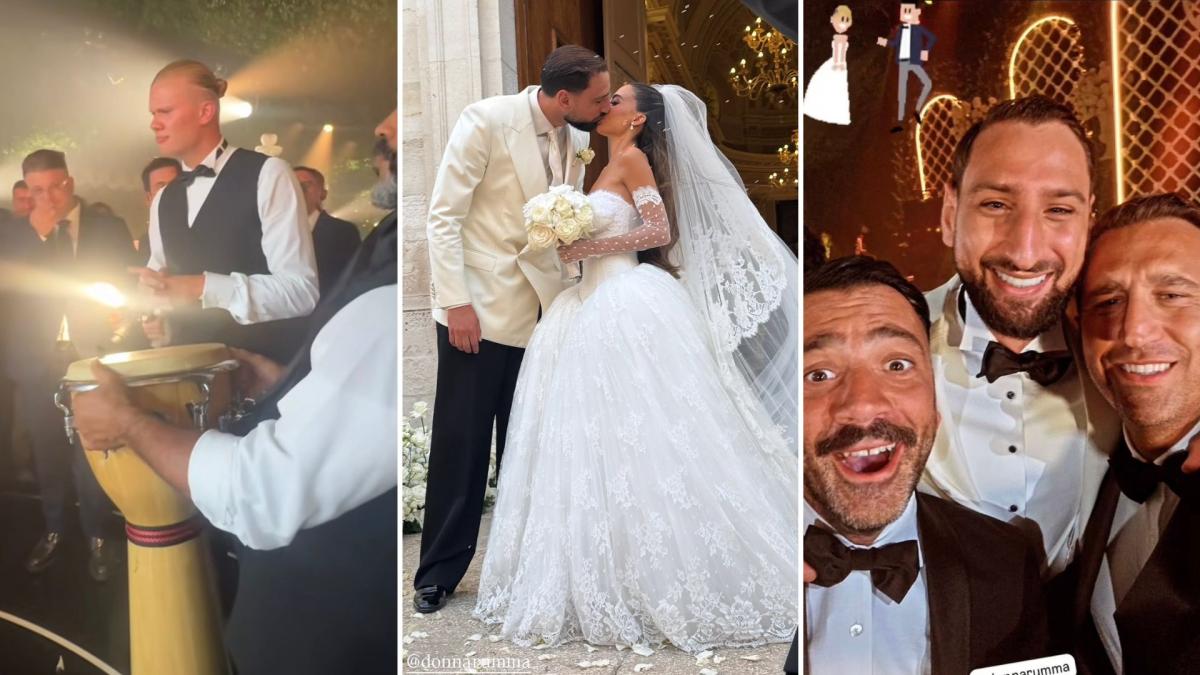 Donnarumma, matrimonio con Alessia Elefante: Haaland, Pio e Amedeo, Sfera, look, foto