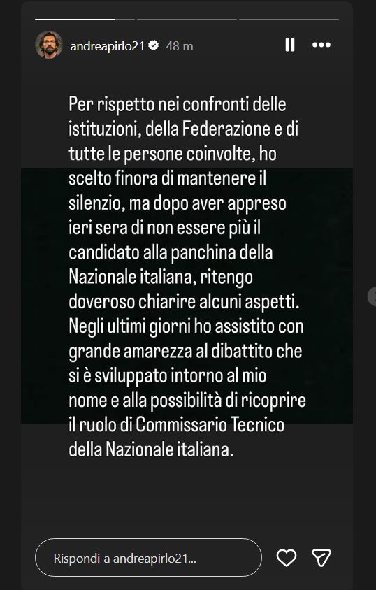 Andrea Pirlo sfogo ct nazionale fonbet lunedi 27 luglio 2026