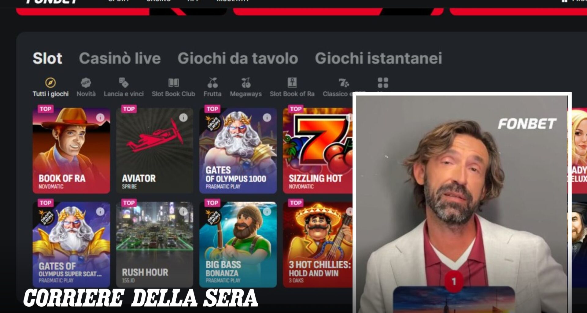 Oscurato in Italia Fonbet, il sito di scommesse russo di cui Pirlo è testimonial