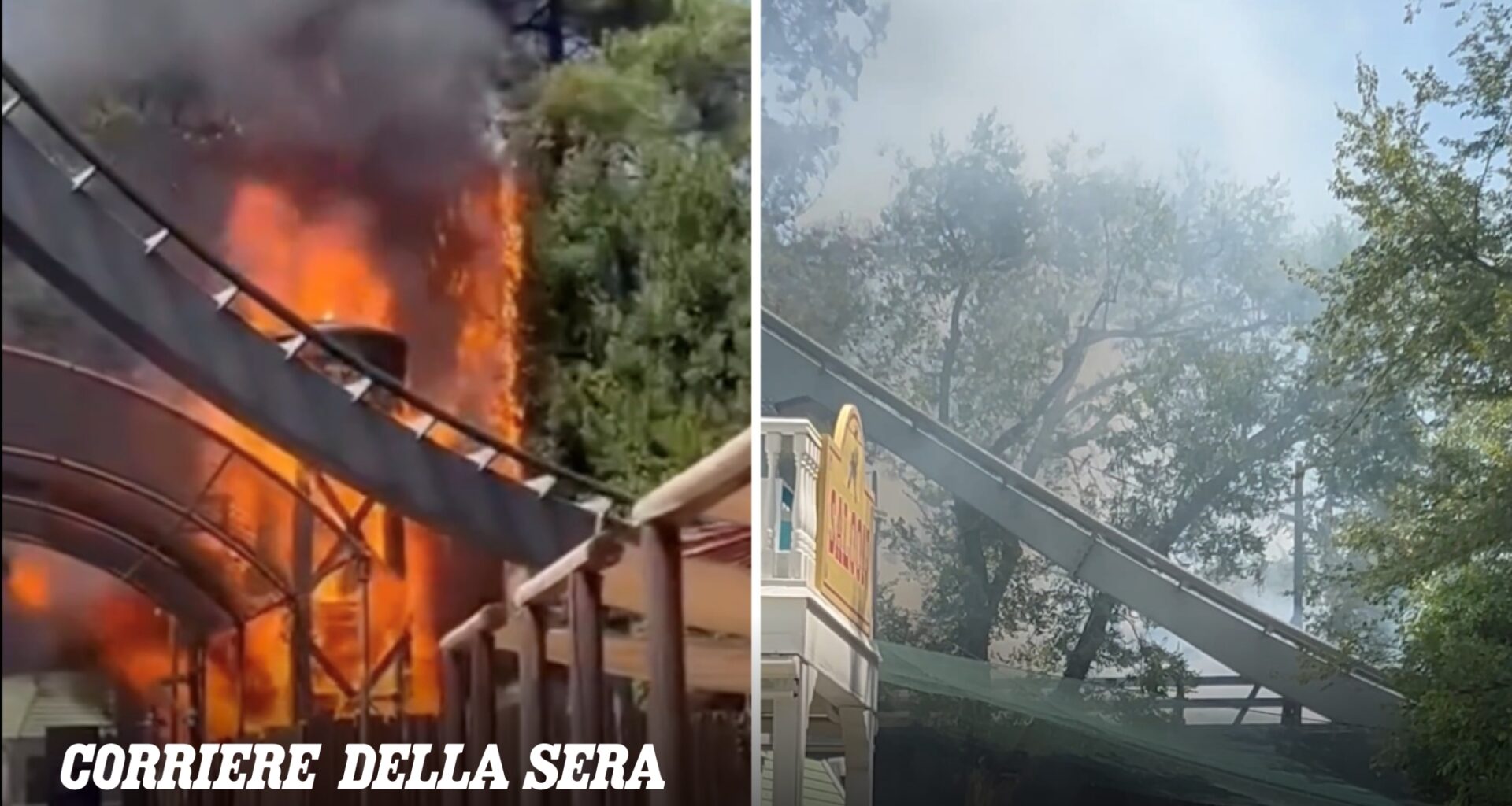 Incendio a Gardaland, chiuse le montagne russe Raptor. In fiamme una torretta di legno, visitatori in fuga
