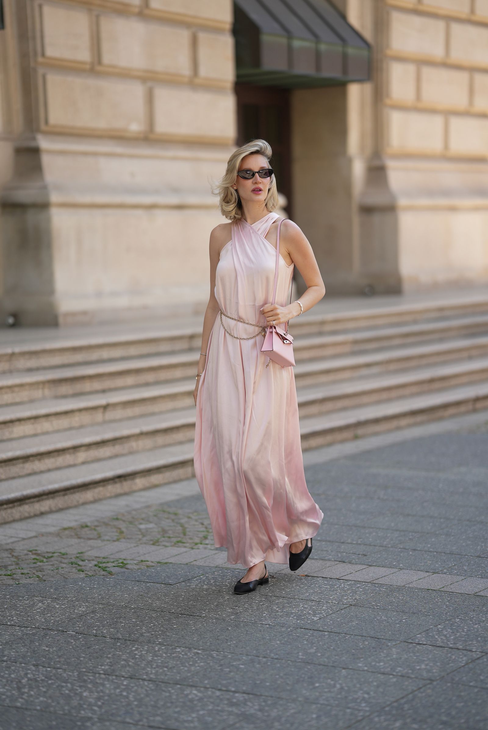 FRANKFURT AM MAIN GERMANY MAY 12 Mandy Bork is seen wearing black sunglasses with elliptical black Gucci embellished...