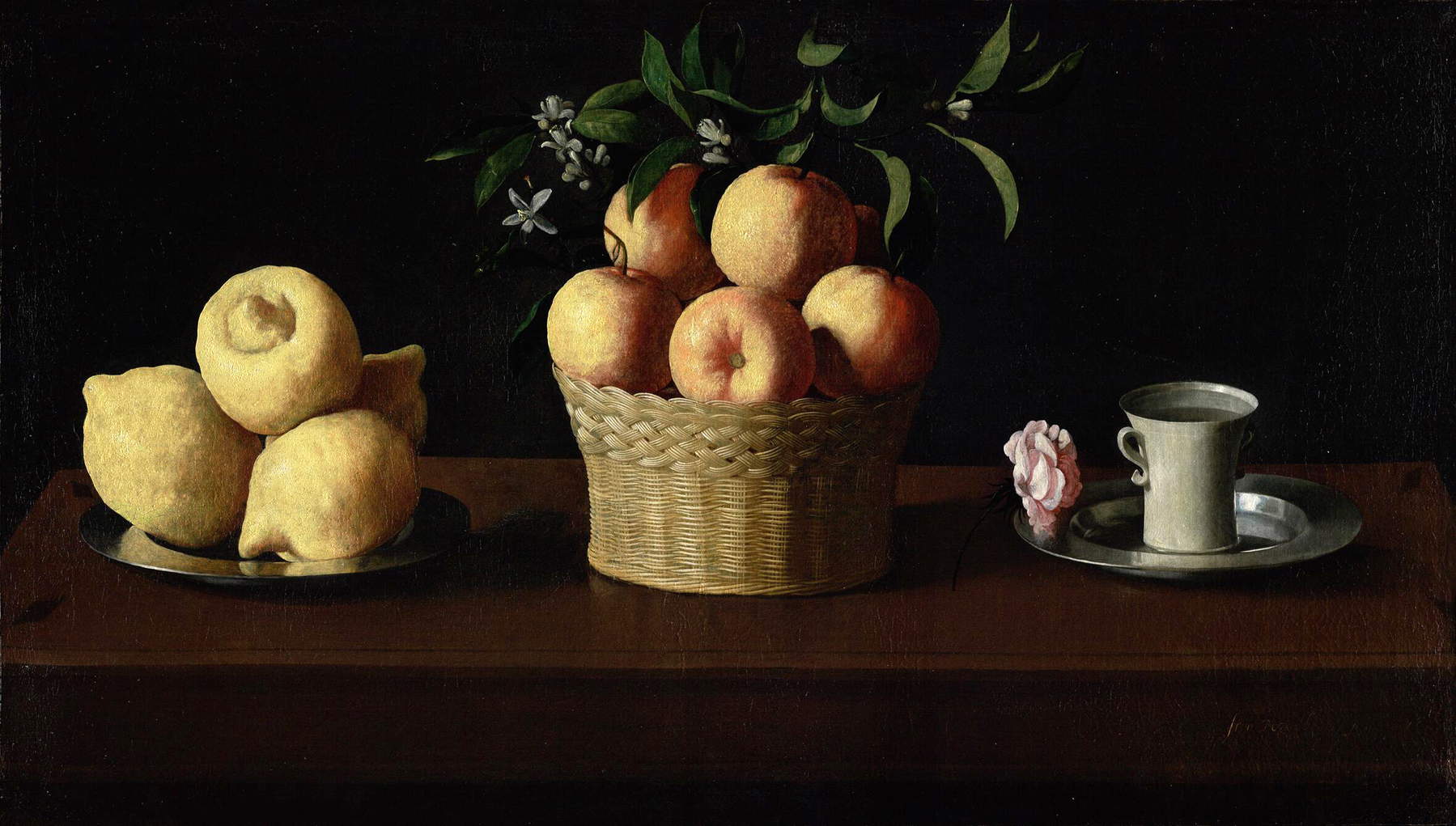 Francisco de Zurbarán, Natura morta con limoni, arance e una rosa (1633; olio su tela, 62,2 x 109,5 cm; Pasadena, Norton Simon Museum)