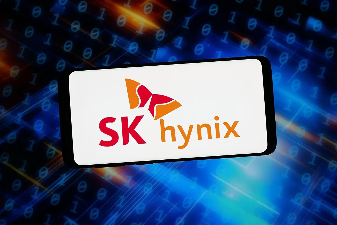 The logo of Korean semiconductor company SK Hynix Inc. is displayed on a smartphone. (Photo Illustration by Timon Schneider/SOPA Images/LightRocket via Getty Images)