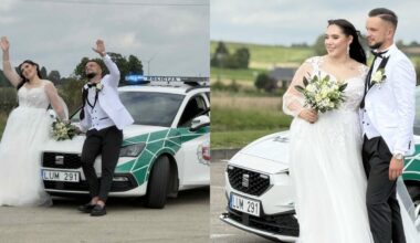 Policijos mokykloje užsimezgusi draugystė virto santuoka: vestuvinius žiedus sumainė pareigūnai Evelina ir Vytis
