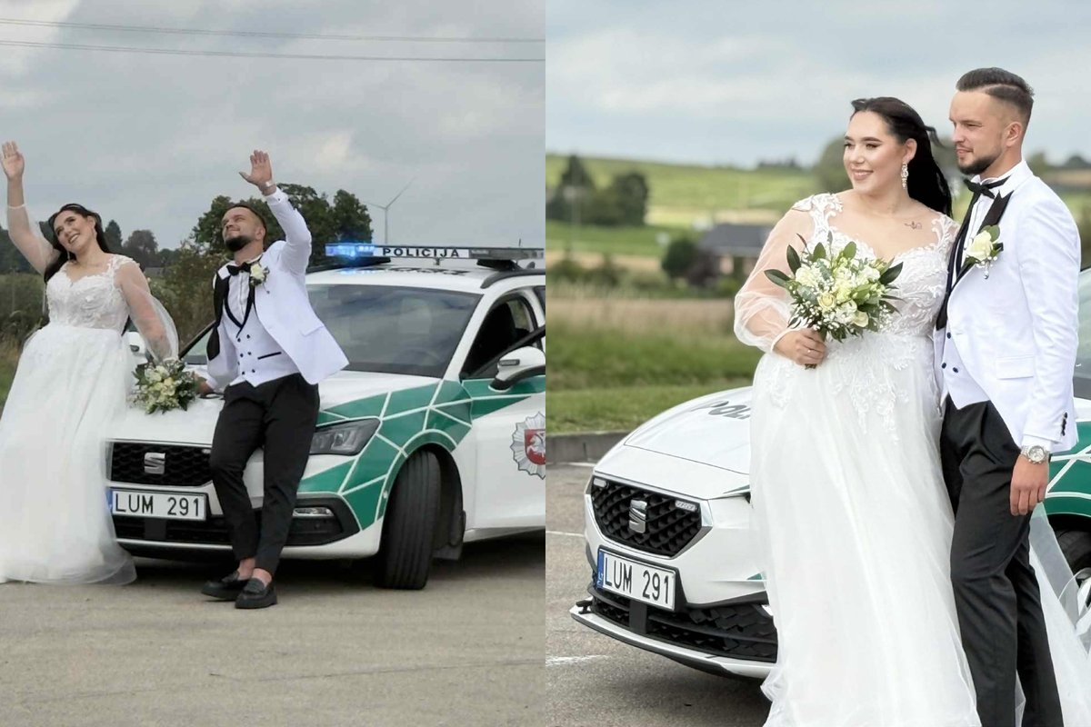 Policijos mokykloje užsimezgusi draugystė virto santuoka: vestuvinius žiedus sumainė pareigūnai Evelina ir Vytis