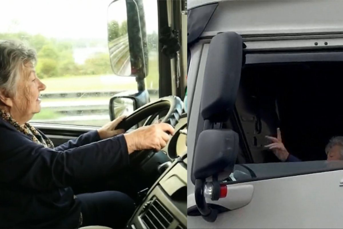 Vairuotojus stebina žavingas vaizdas vilkiko kabinoje – 76-erių vilkiko vairuotoja į pensiją eiti dar neketina
