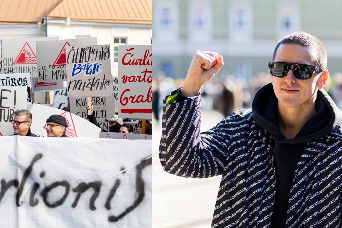 Kultūros proteste – išraiškingas Donato Montvydo palaikymas: parodė simbolinį gestą