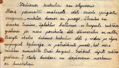Tarpukario laikotarpio šeimininkių mokyklos mokinės užrašai (receptas, terminija)