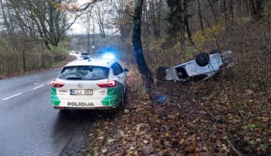 Vilniuje užfiksuota „Lexus“ avarija: lenkimas, smūgis į medį ir apsivertimas