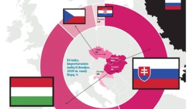 Infografika: kiek rusiškos naftos importuojama į ES