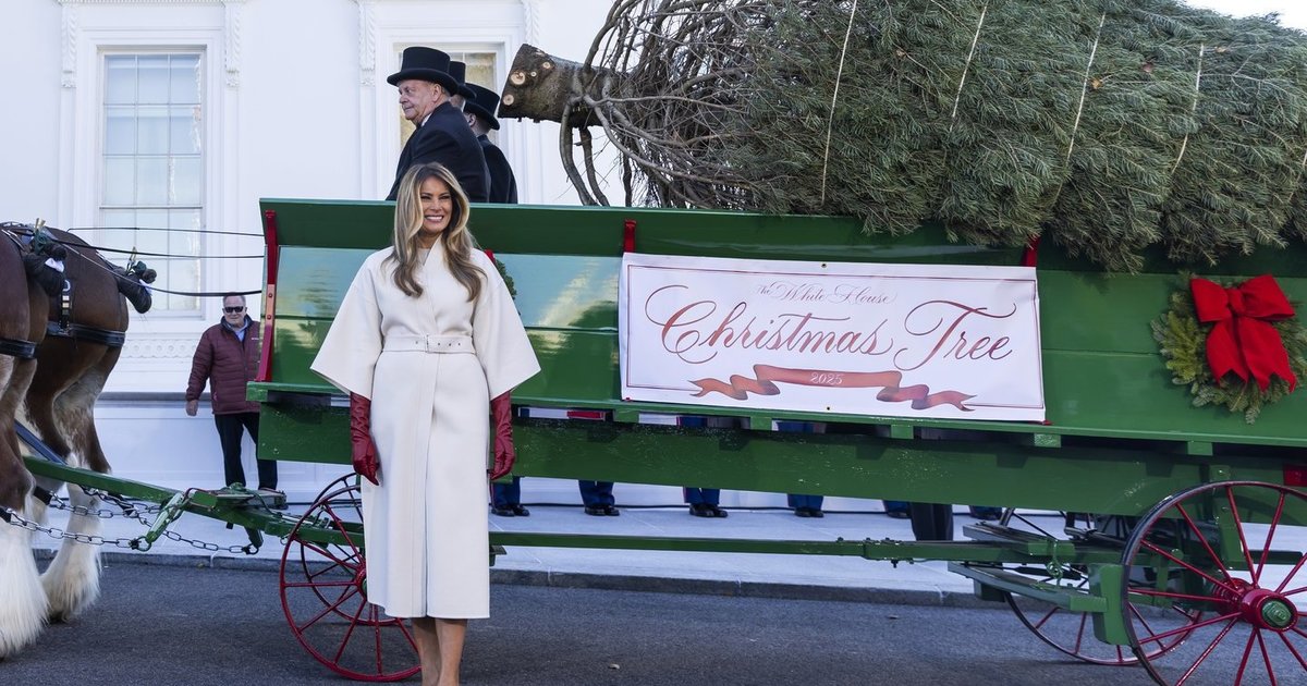 JAV pirmoji ponia Melania priėmė į Baltuosius rūmus atgabentą Kalėdų eglę