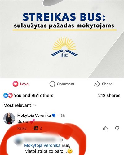 Komentaras po mokytojos Veronikos įrašu