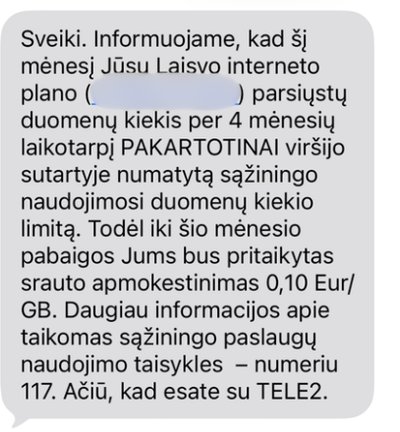„Tele2“ vartotoją įspėjo apie mokestį 
