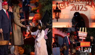 Baltuosiuose rūmuose – Helovyno vakarėlis: įsijautęs į šventinę atmosferą saldainius vaikams dalijo ir Donaldas Trumpas