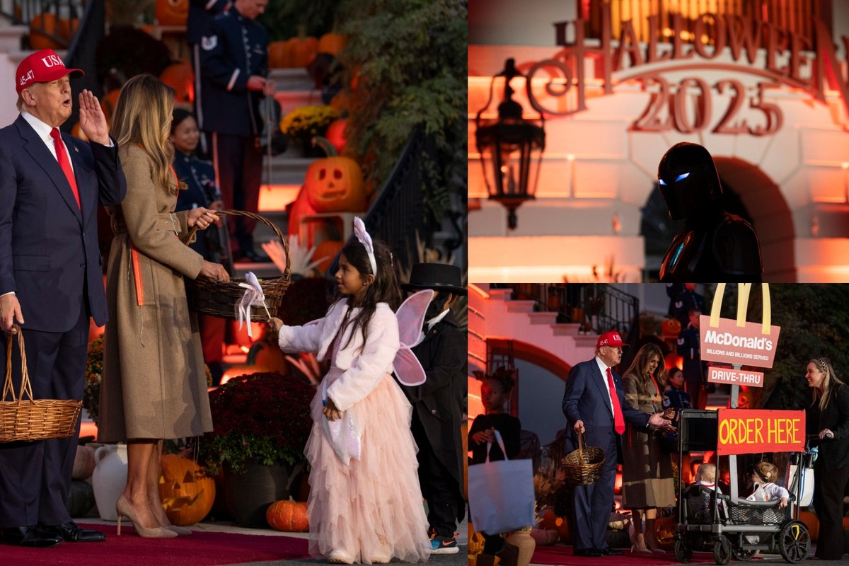 Baltuosiuose rūmuose – Helovyno vakarėlis: įsijautęs į šventinę atmosferą saldainius vaikams dalijo ir Donaldas Trumpas