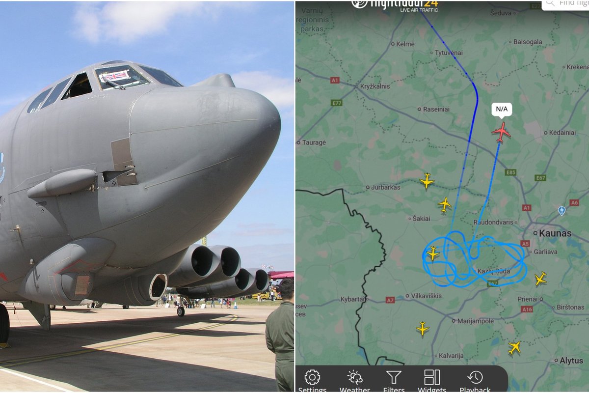 Milžiniškas B-52H bombonešis skraidė netoli Kauno