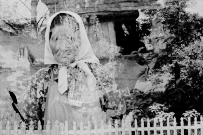 Lietuvių literatūros ir tautosakos institutas/Jurgis Dovydaitis. Nuotrauka iš etnografinės ekspedicijos. Dviguba ekspozicija, 1955