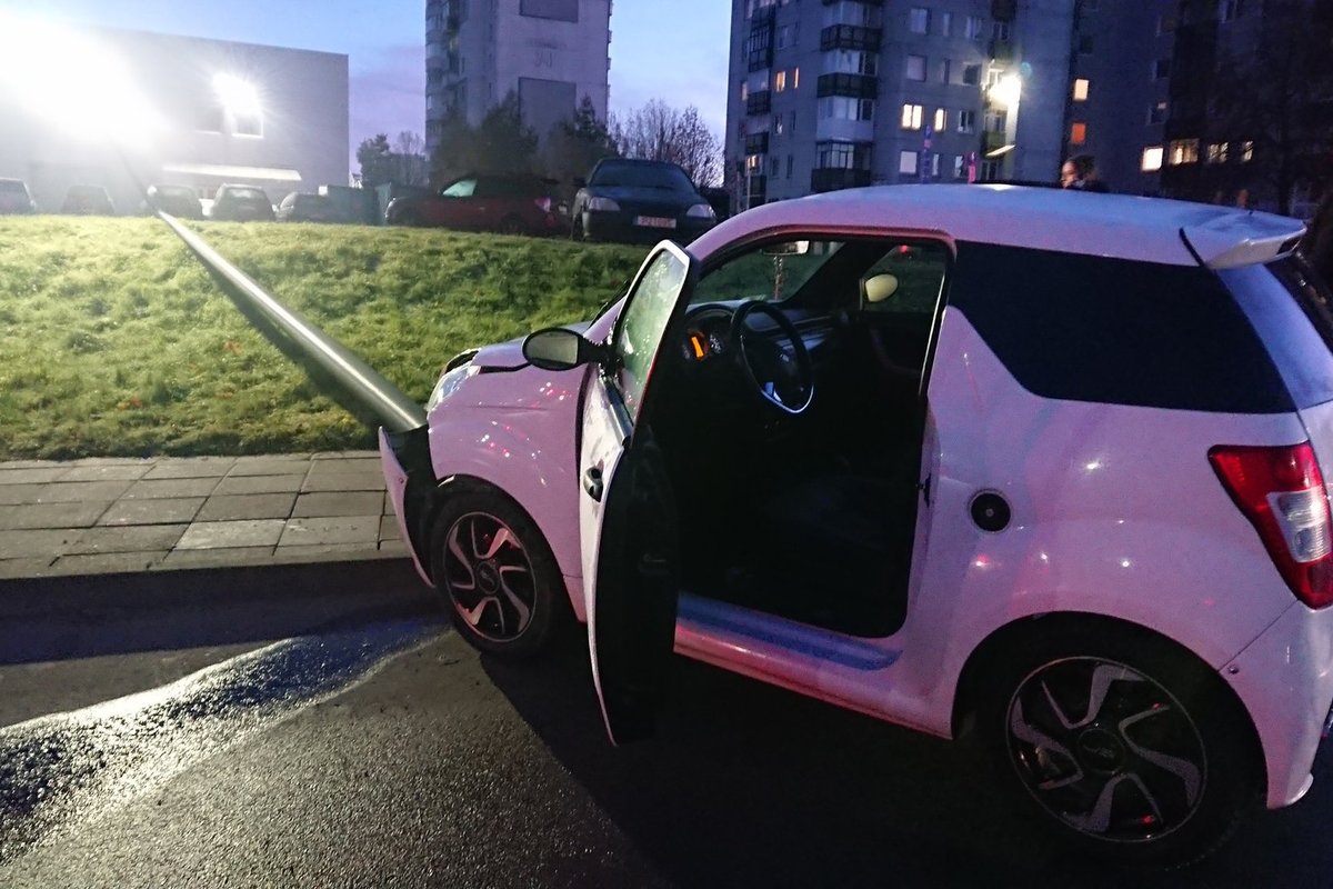Alytuje nepilnametė automobiliu nuvertė stulpą