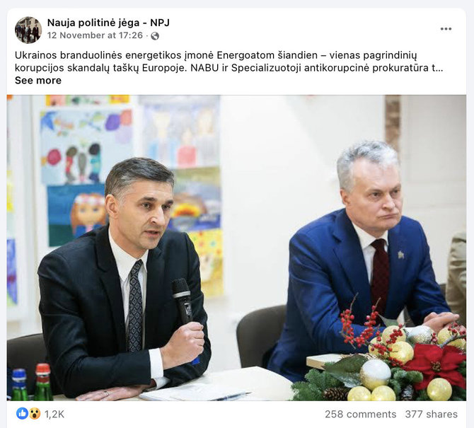 Ekrano nuotr. iš „Facebook“/Į Ukrainoje kilusį skandalą bandoma įpainioti ir prezidentą Gitaną Nausėdą