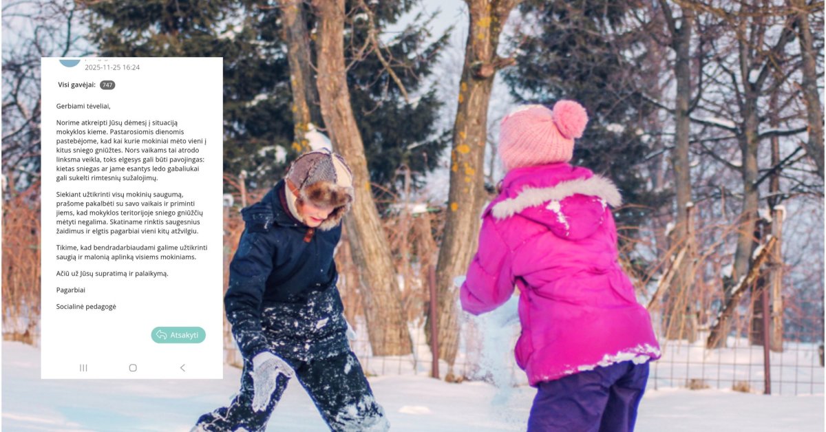 Drausti ar leisti: mokyklos laiškas dėl sniego sukėlė diskusijas tarp tėvų – „Norite atimti vaikystę?“ | Gyvenimas