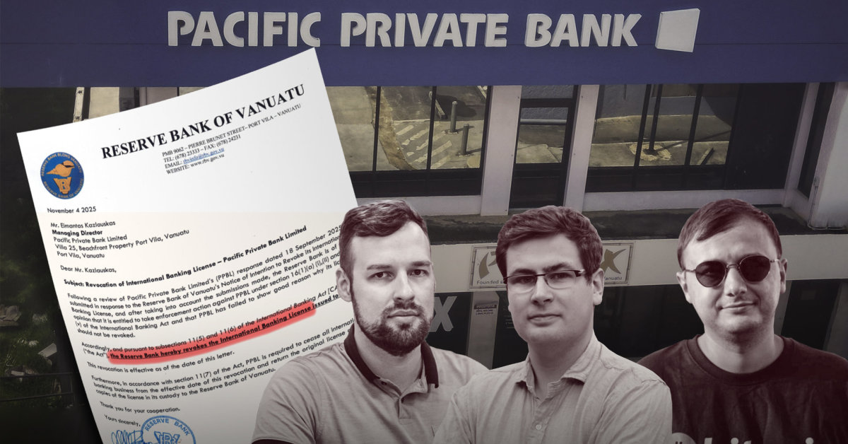 „Bankeros“ imperija griūna? Po 15min tyrimo Vanuatu uždaro lietuvių banką | Verslas