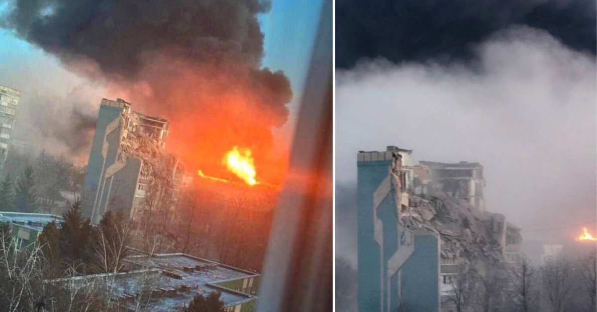 Apokaliptiniai vaizdai Ternopilyje: Rusija dronais ir raketomis atakavo devynaukščius - 15min.lt