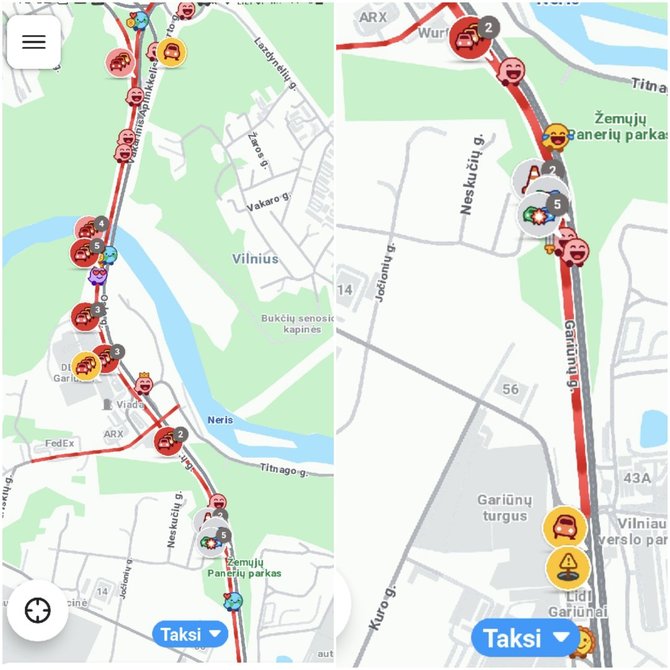 Atvaizdas iš „Waze“ programėlės/Spūstys įvykio vietoje