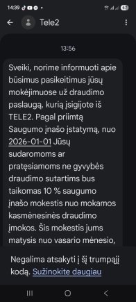 Ekrano nuotr./Tokia žinutė pasiekė Tele2 klientus.