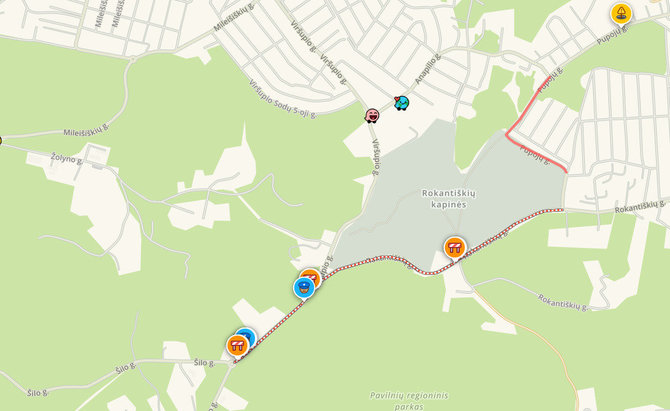 Programėlės „Waze“ duomenys/Uždarytos gatvės prie Rokantiškių kapinių