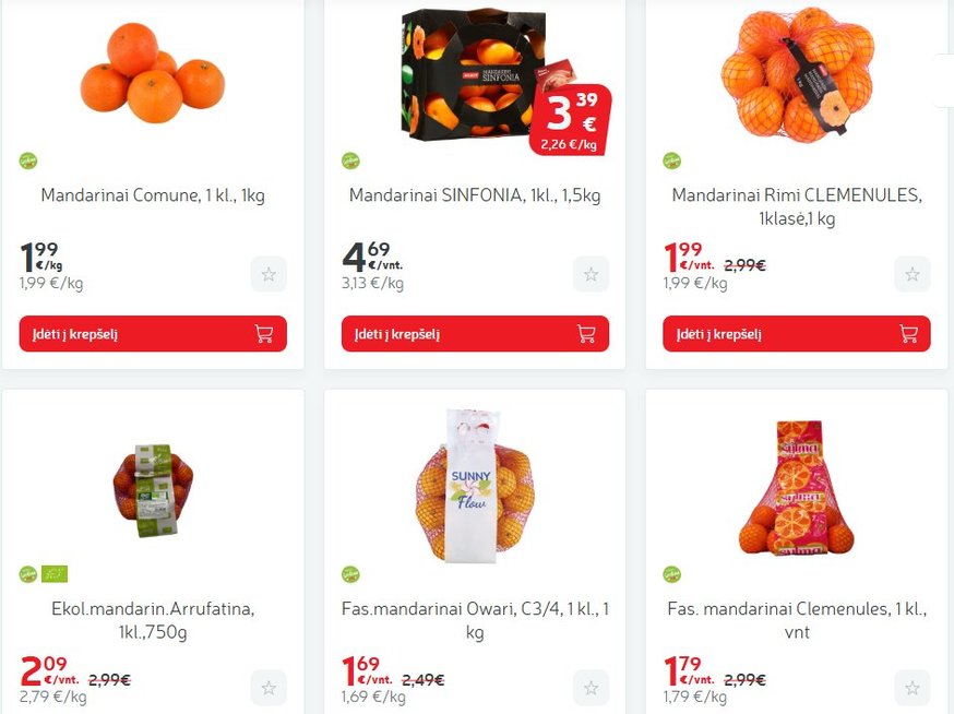 Mandarinų kainos „Rimi“