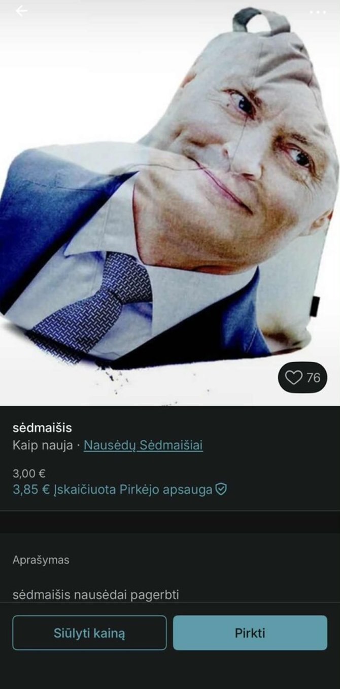 „Vinted“ nuotr./Sėdmaišis su Gitano Nausėdos atvaizdu