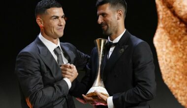 Apdovanojimą iš Ronaldo rankų atsiėmęs Djokovičius: „Džiaugiuosi, kad galiu jį vadinti savo draugu"