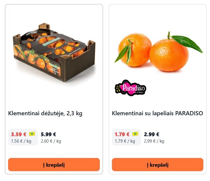 Klementinų kaina „Iki“