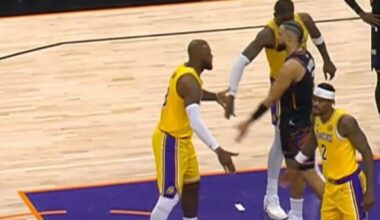 Pamatykite: kaip prie baudų metimų linijos Brooksas suerzino Jamesą