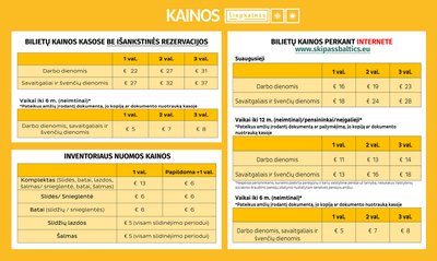 Bilietų kainos Liepkalnio slidinėjimo centre