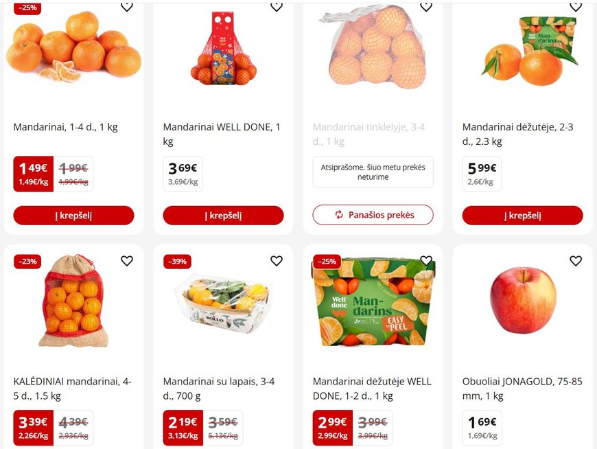 Mandarinų kainos „Maximoje“