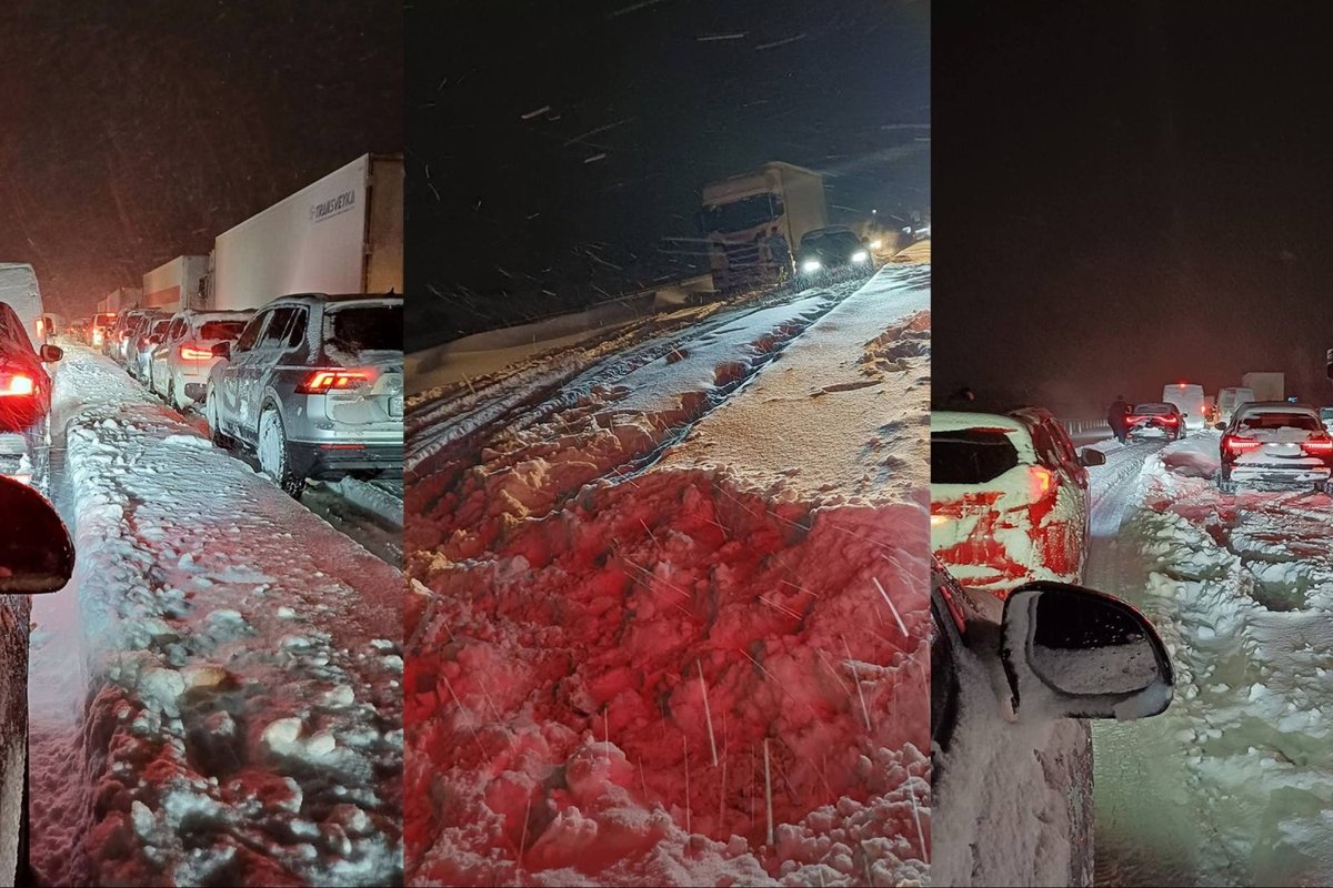 Lenkijos magistralėse eismą paralyžiavo milžiniškos pusnys: vaizdai – katastrofiniai