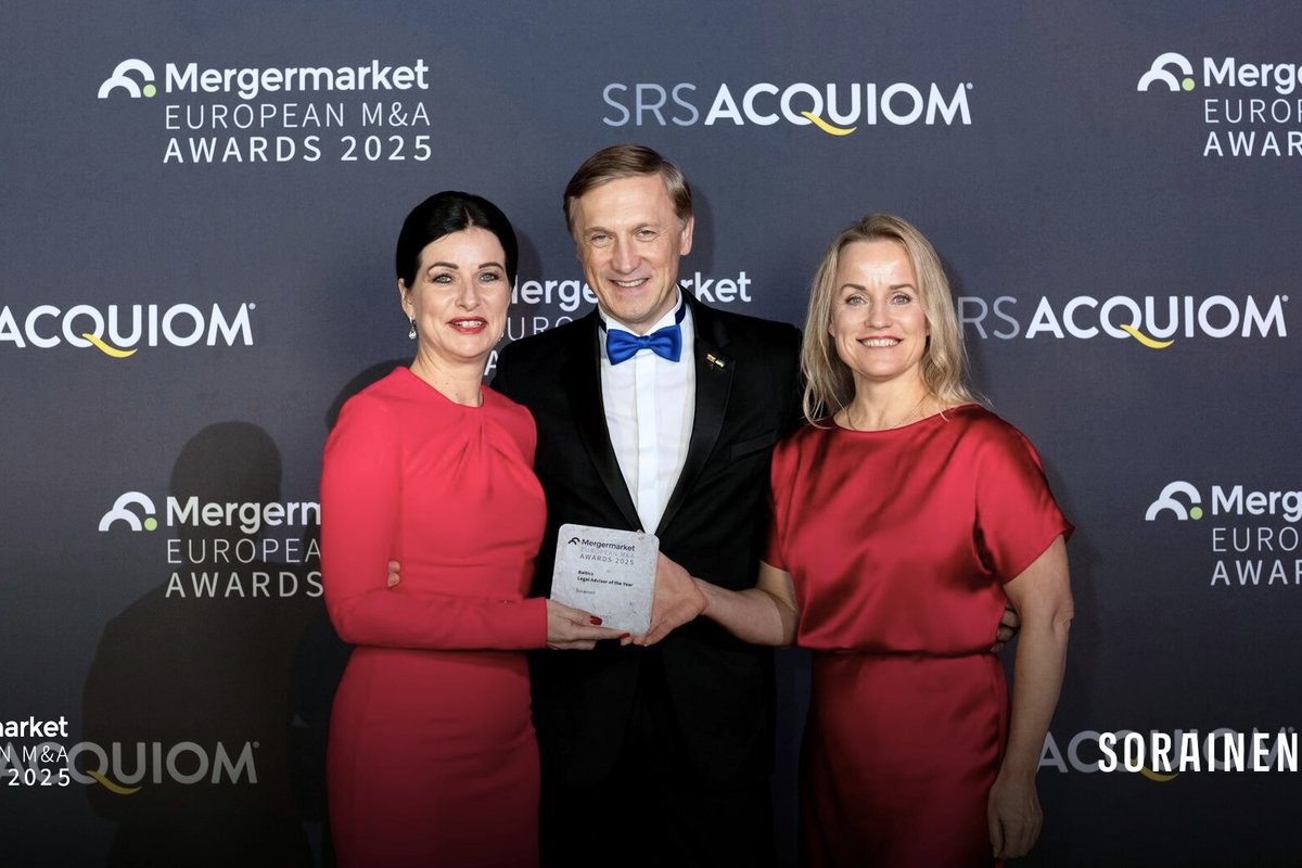 Augant Baltijos sandorių rinkai, „Sorainen“ pripažinta metų teisine patarėja Centrinėje ir Rytų Europoje