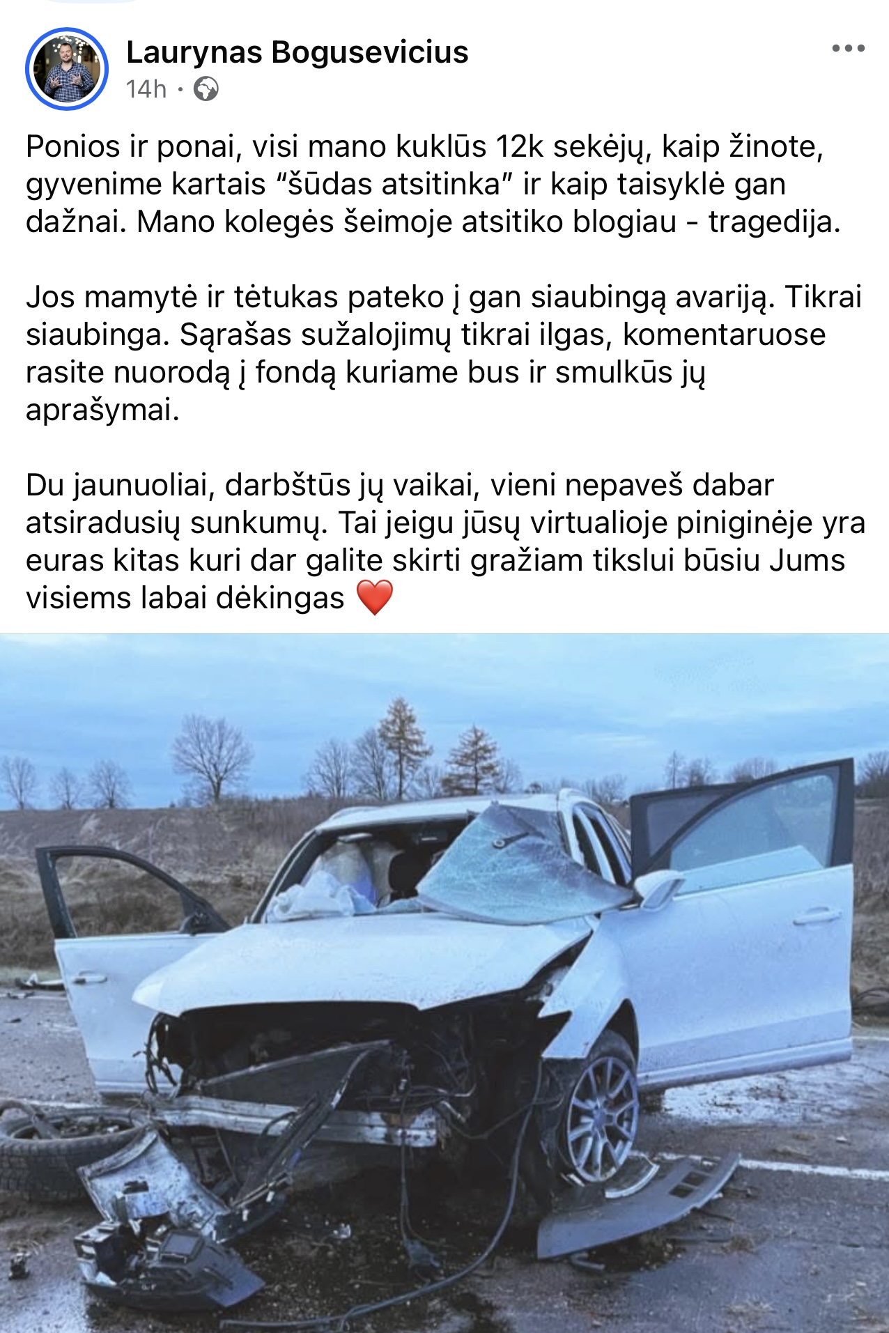 Lauryno Boguševičiaus žinutė soc. tinkluose